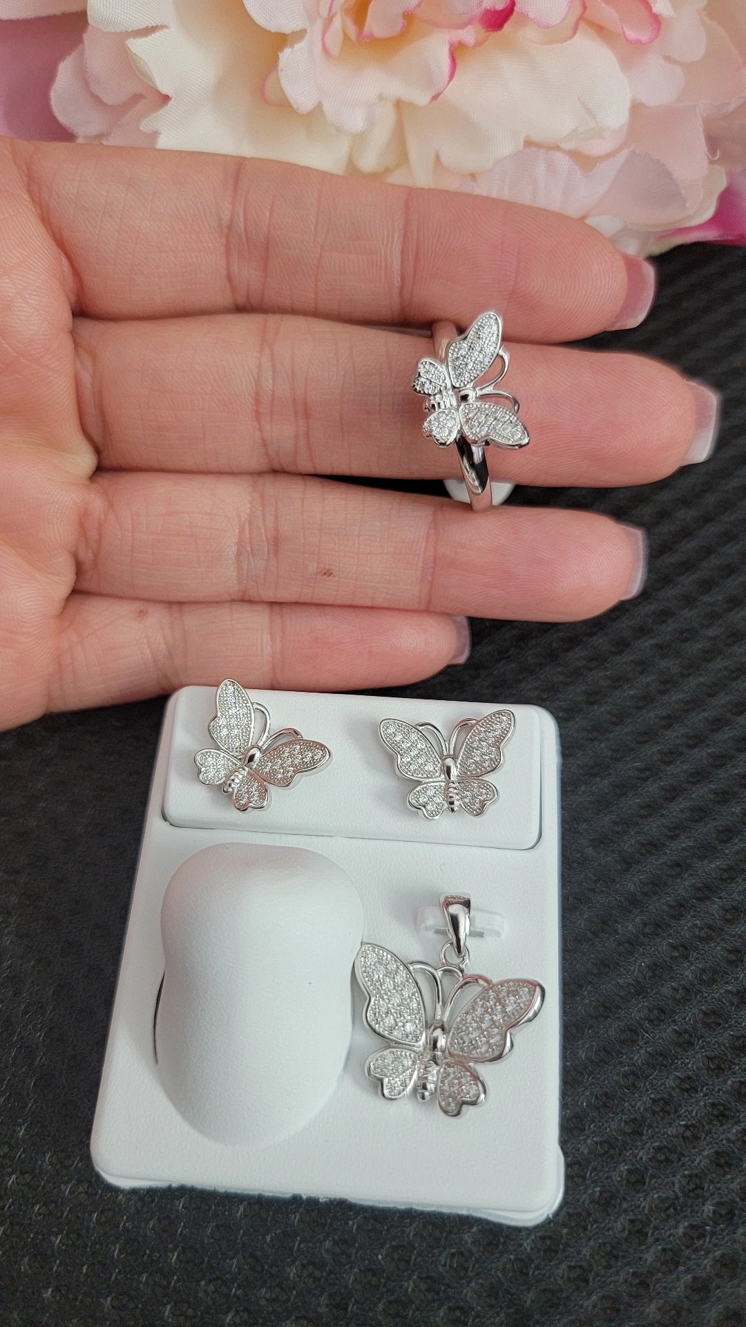 Plata 925 Set de aretes, dije , anillo size i