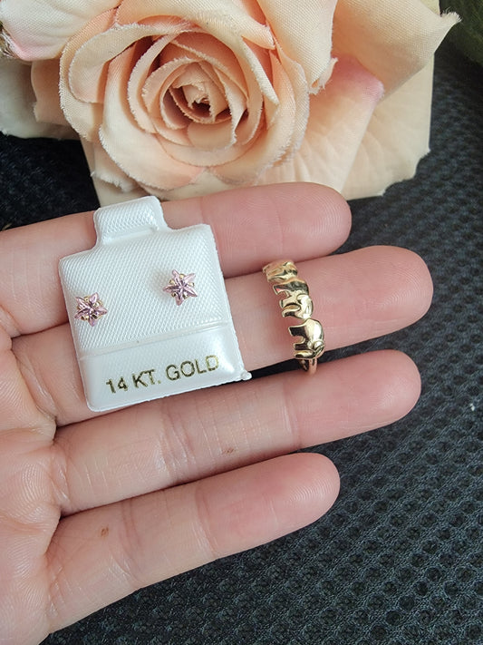 Anillo 7.5 aretes 14k